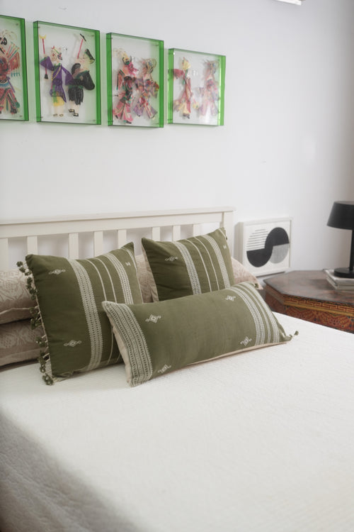 AAM HANDWOVEN CUSHION - OLIVE GREEN