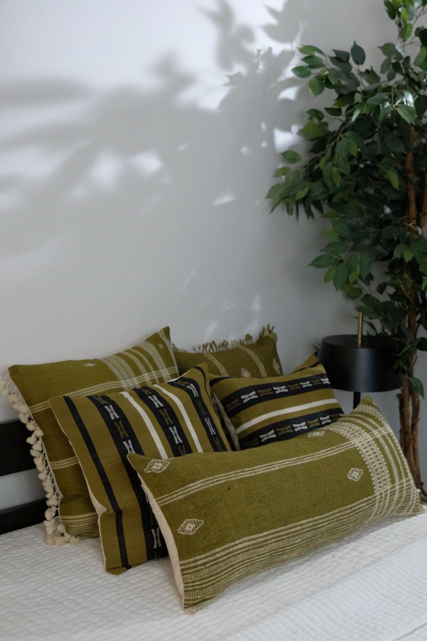 BEKI HANDWOVEN CUSHION - OLIVE GREEN