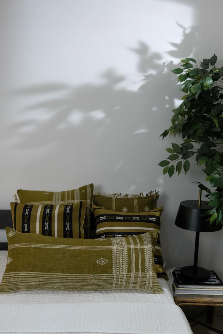 BEKI HANDWOVEN CUSHION - OLIVE GREEN