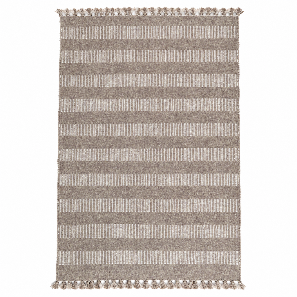 ARA HAND-KNOTTED RUG - TAUPE BASE WITH WHITE STRIPES