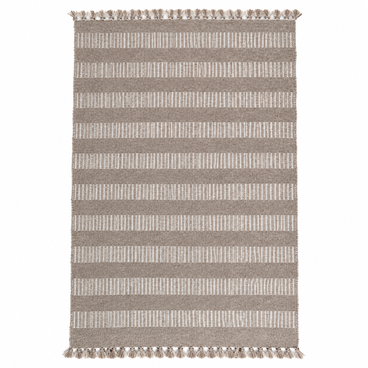ARA HAND-KNOTTED RUG - TAUPE BASE WITH WHITE STRIPES