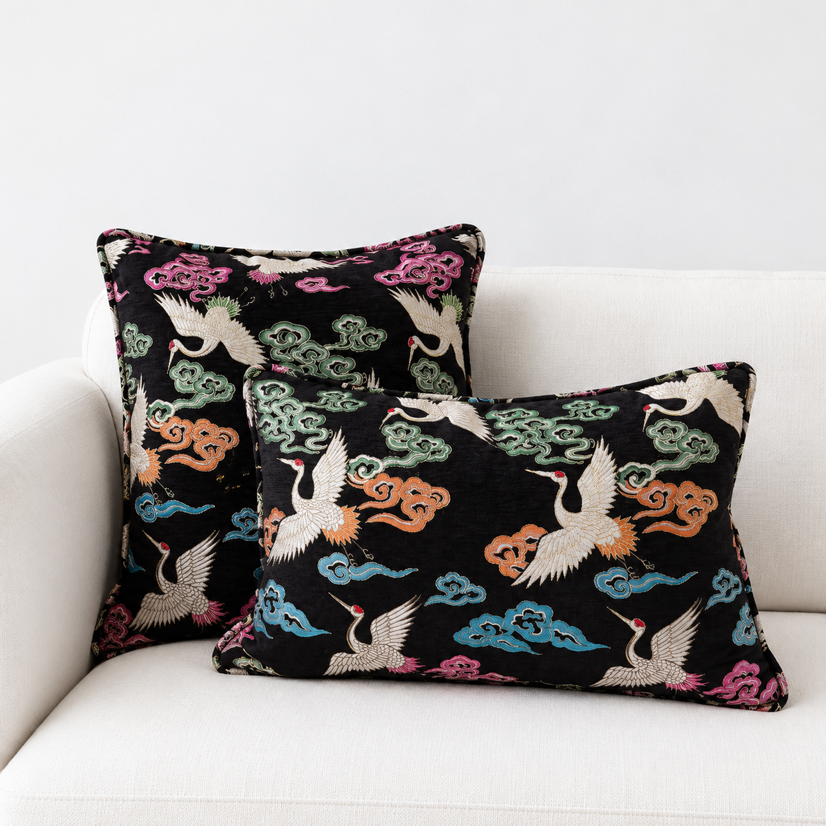 KURO CELESTIAL SILK BROCADE CUSHION - BLACK BASE