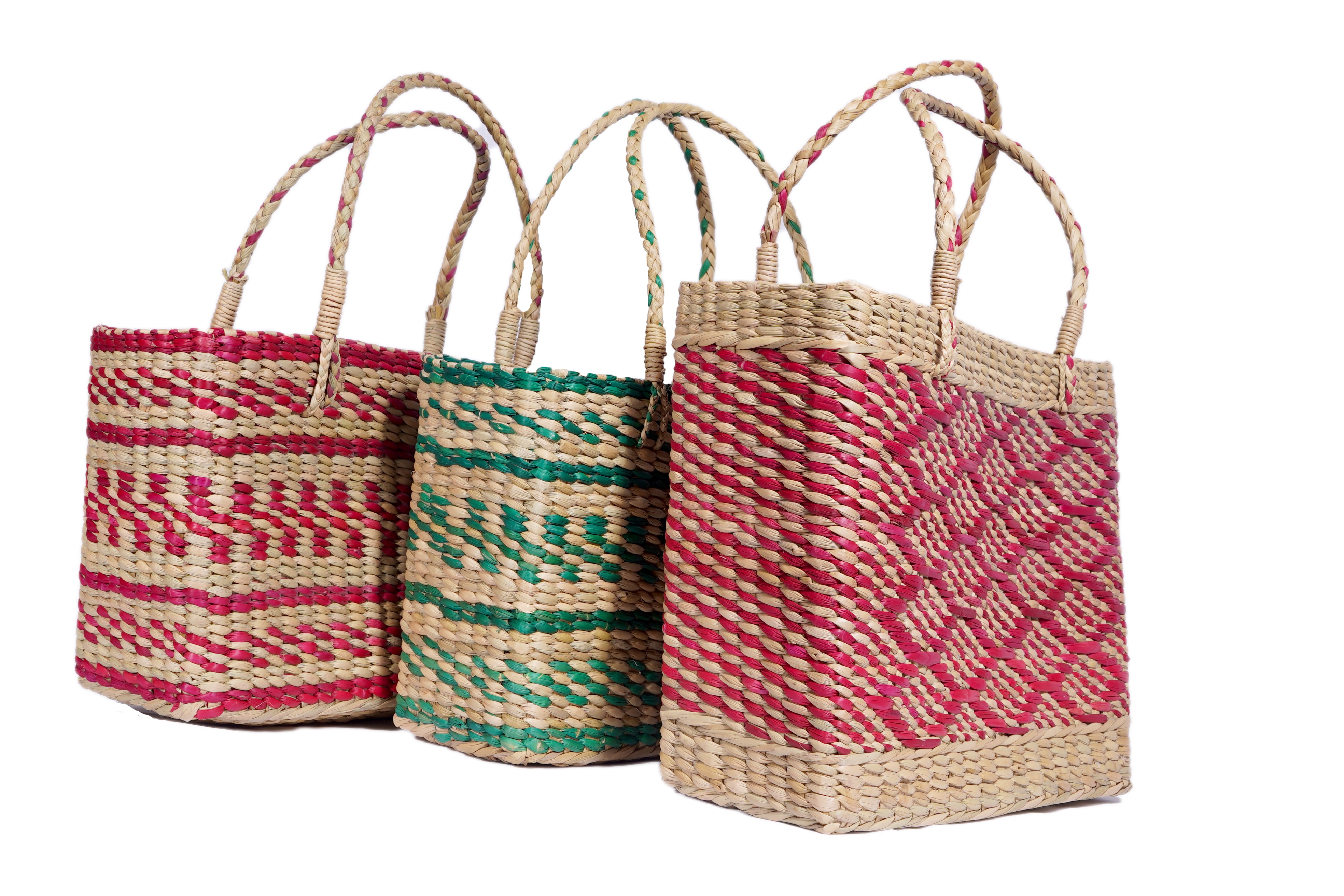 Swadeshi Bamboo Kauna grass Handwoven Floral Printed Hand bag for carring  fruits & veggies (12x15) : Amazon.in: Fashion
